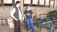 Chubby farmer takes his blonde helper hard in the barn